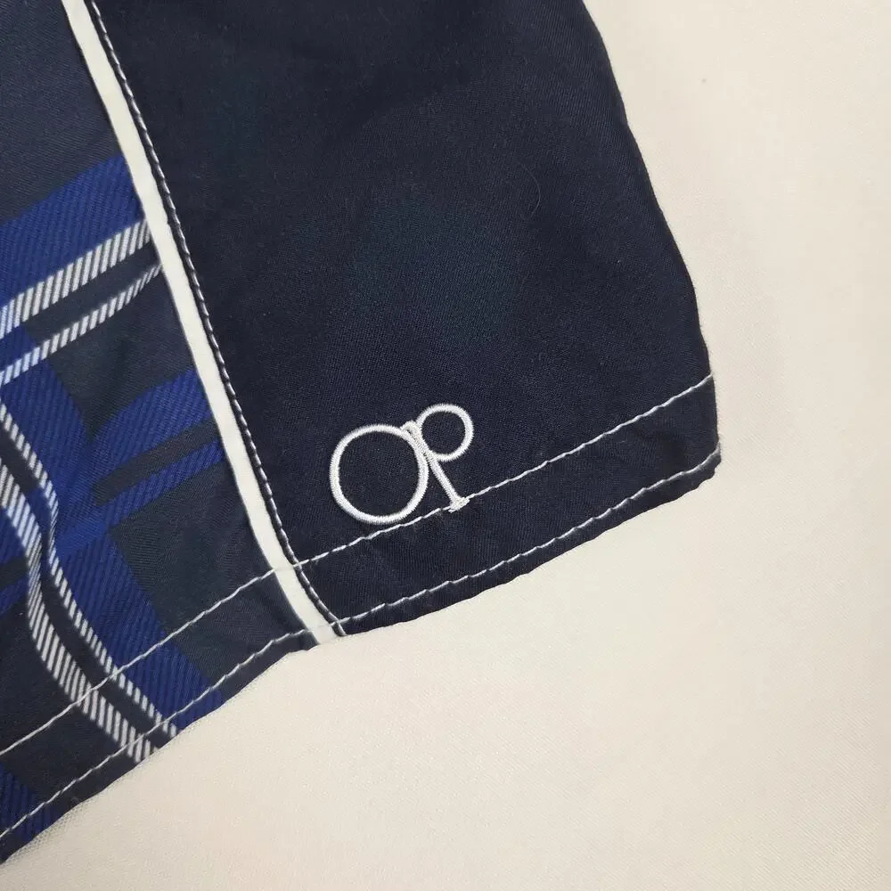 Ocean Pacific OP Mens Swim‎ Trunks Board Shorts Blue White Plaid Size L